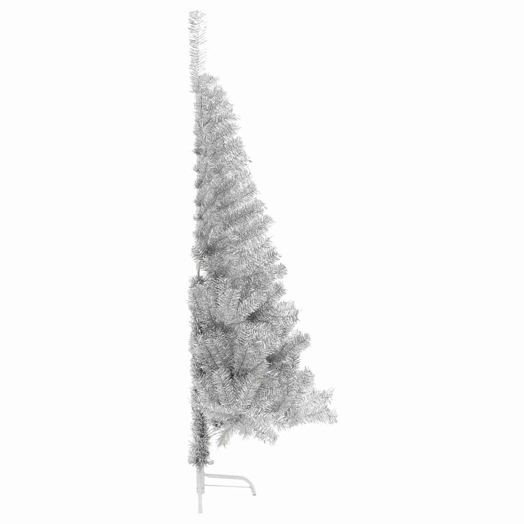 vidaXL Sztuczna choinka połówka ze stojakiem, srebrna, 120 cm, PET