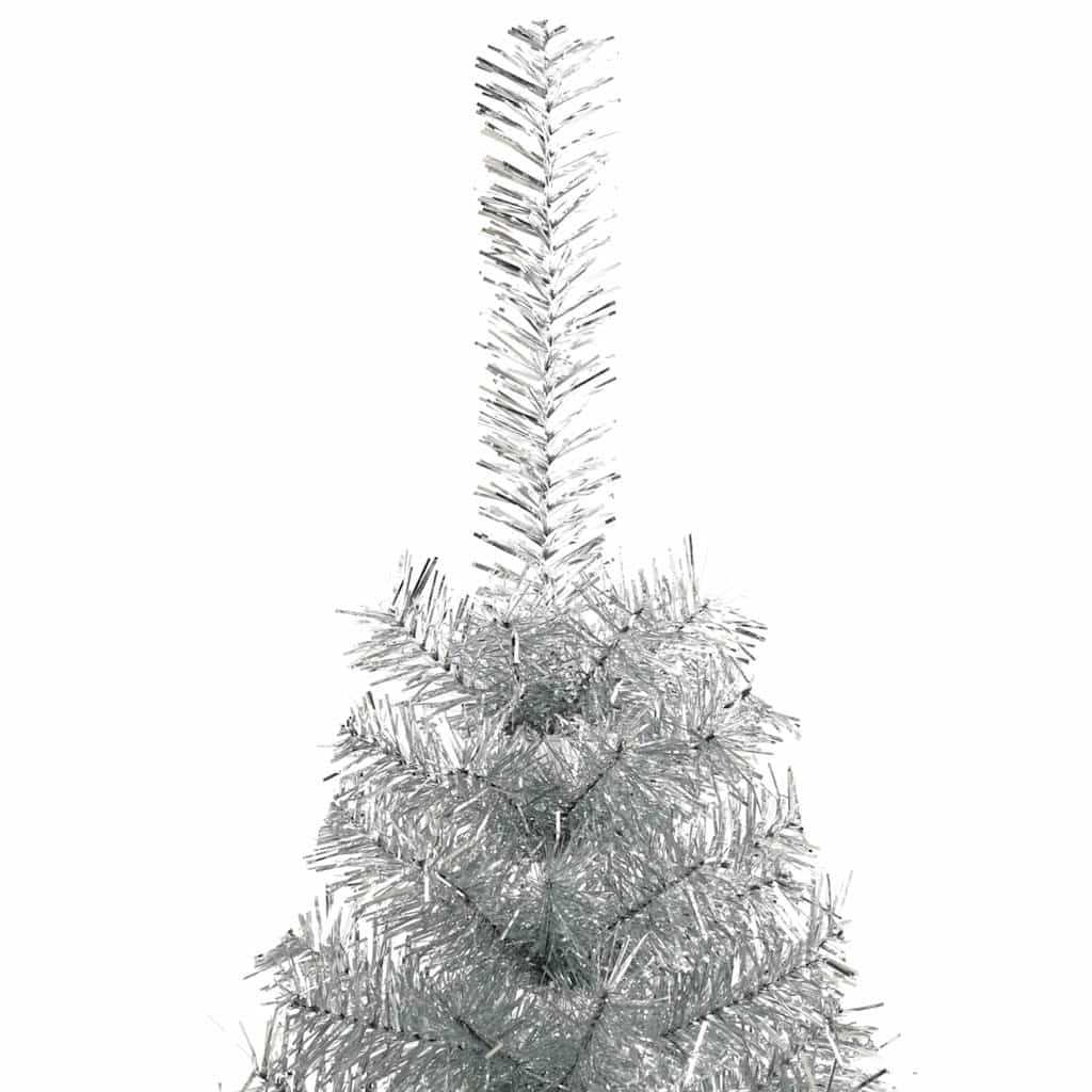 vidaXL Sztuczna choinka połówka ze stojakiem, srebrna, 120 cm, PET