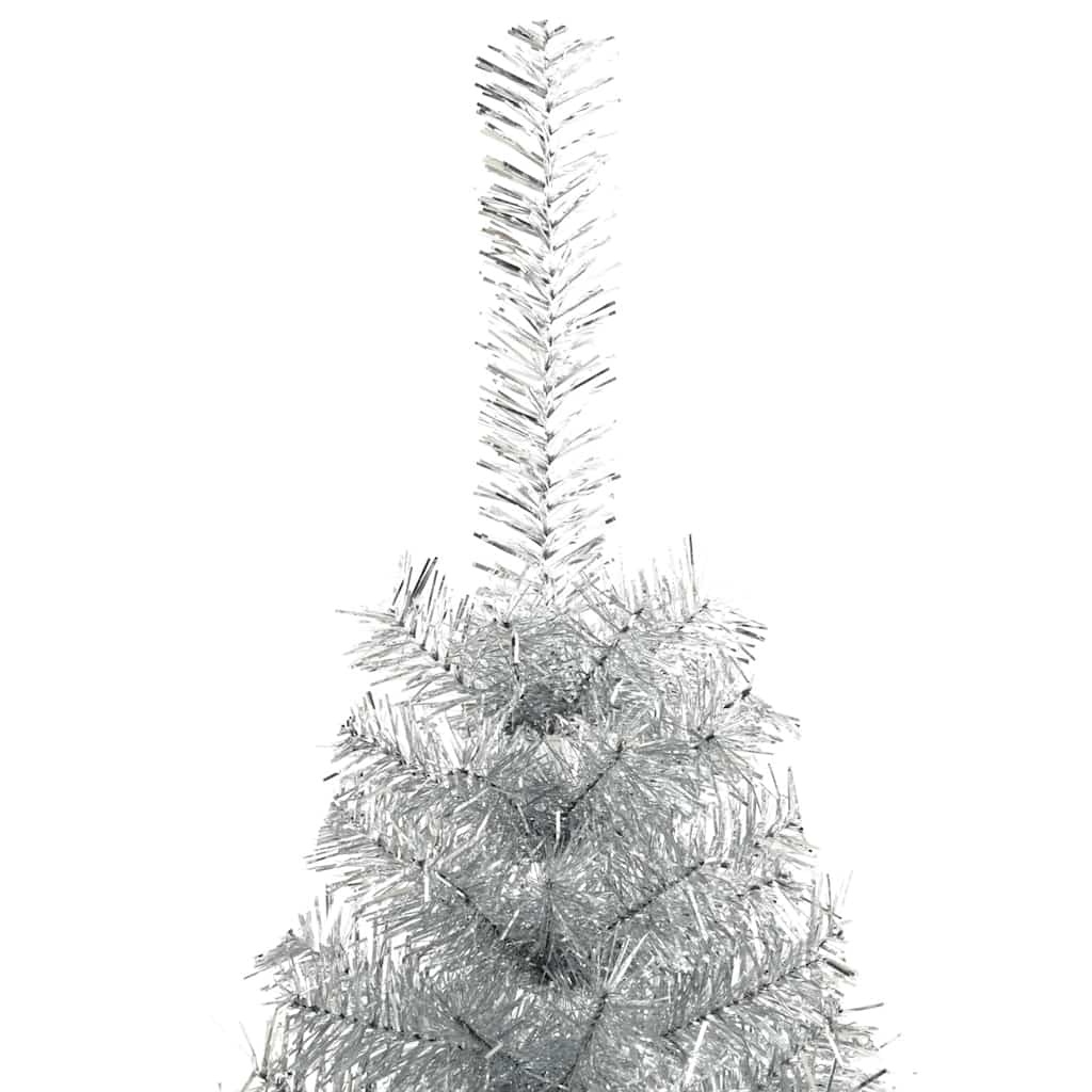 vidaXL Sztuczna choinka połówka ze stojakiem, srebrna, 210 cm, PET