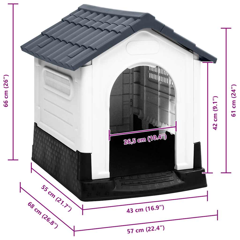 vidaXL Buda dla psa szara 57x68x66 cm Polipropylen