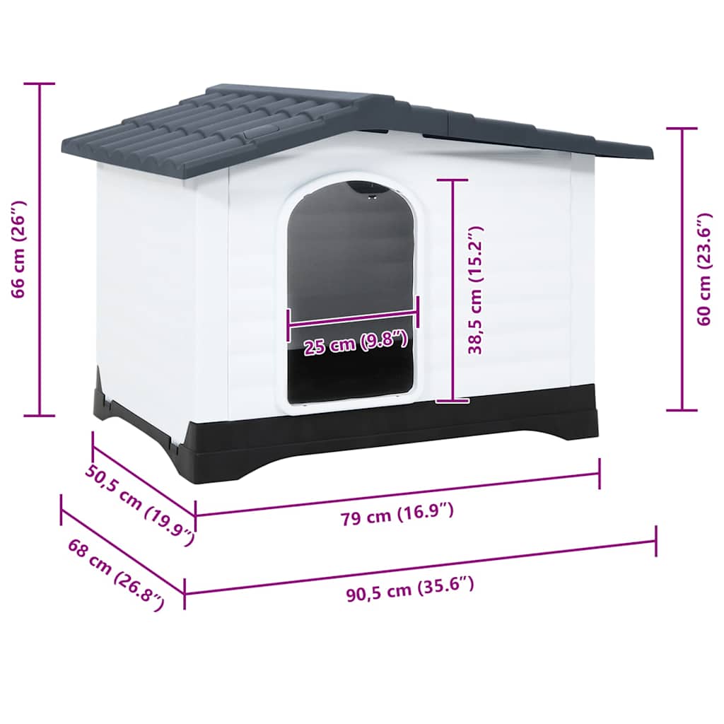 vidaXL Buda dla psa szara 90,5x68x66 cm Polipropylen