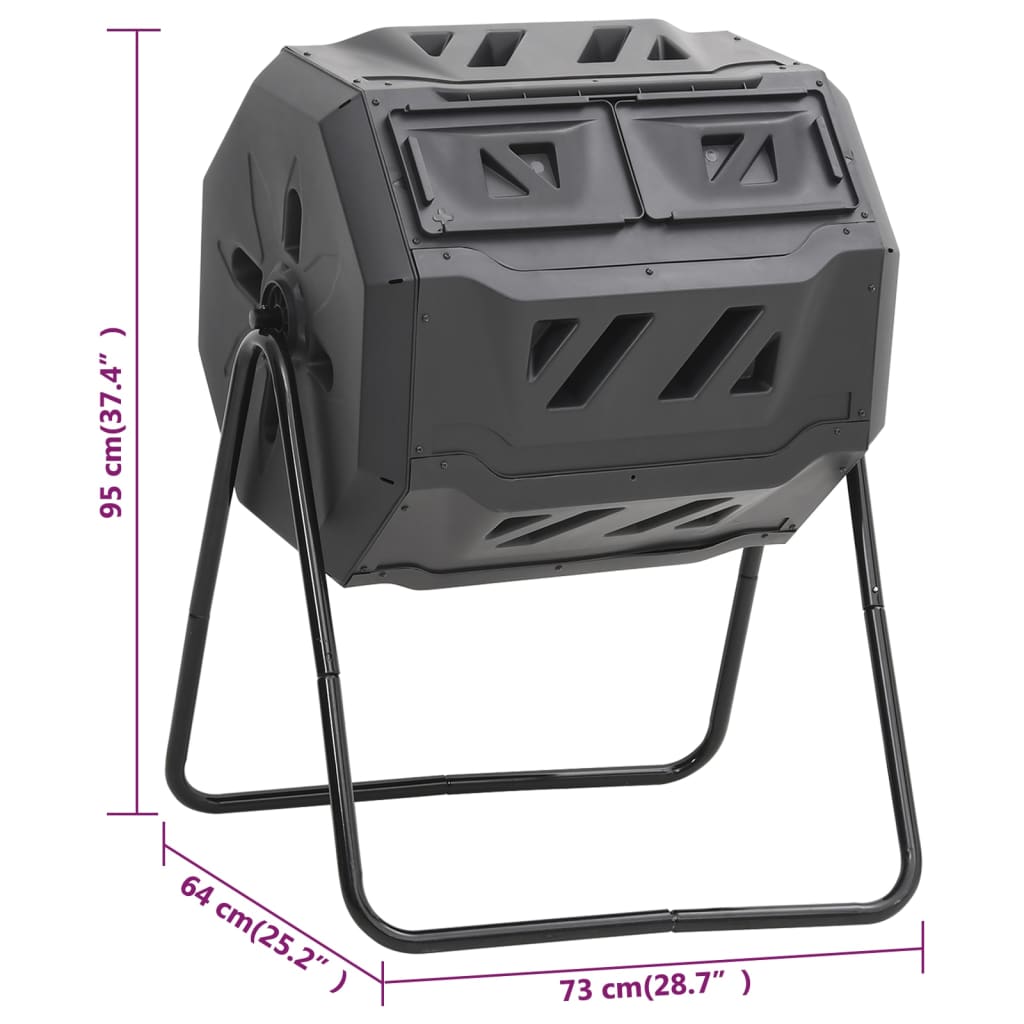 vidaXL Kompostownik do ogrodu, czarny, 73x64x95 cm, 160 L