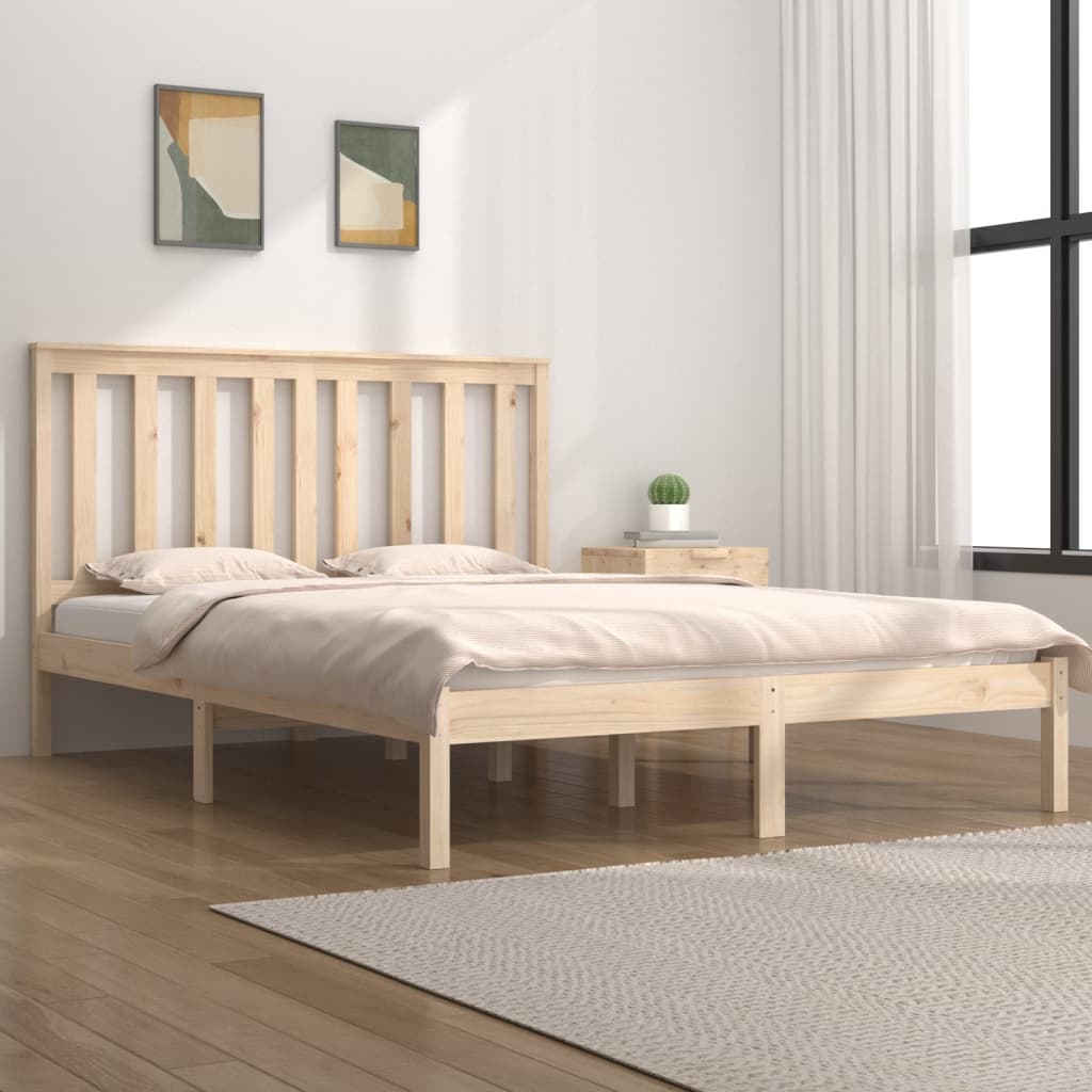 vidaXL Rama łóżka, lite drewno sosnowe, 135x190 cm, podwójna