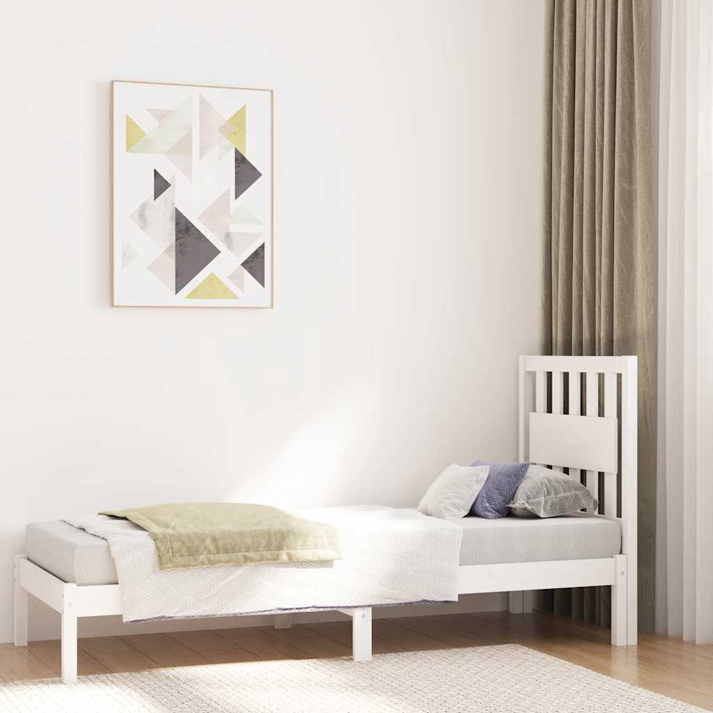 vidaXL Rama łóżka, biała, lite drewno sosnowe, 75x190 cm, pojedyncza