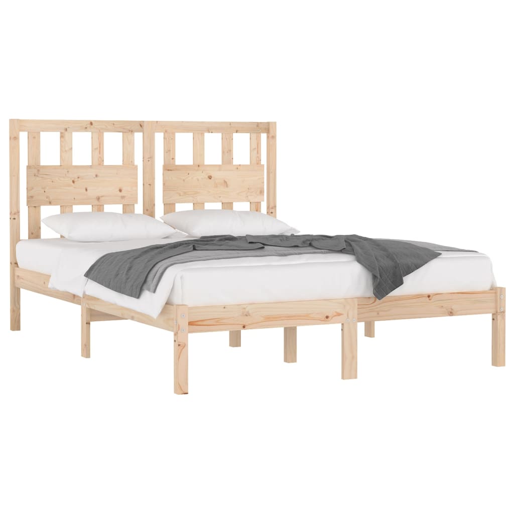 vidaXL Rama łóżka, lite drewno sosnowe, 135x190 cm, podwójna