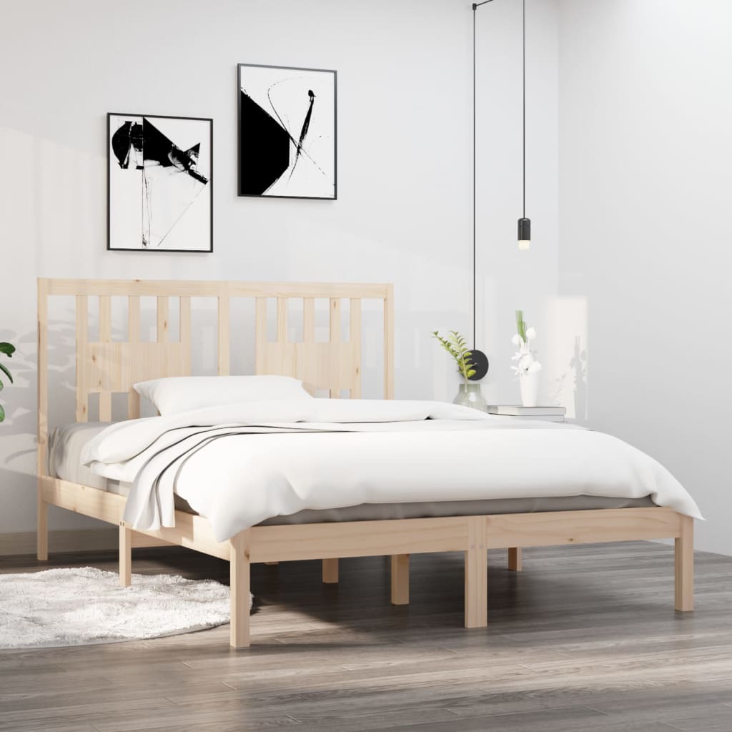 vidaXL Rama łóżka, lite drewno, 135x190 cm, podwójna