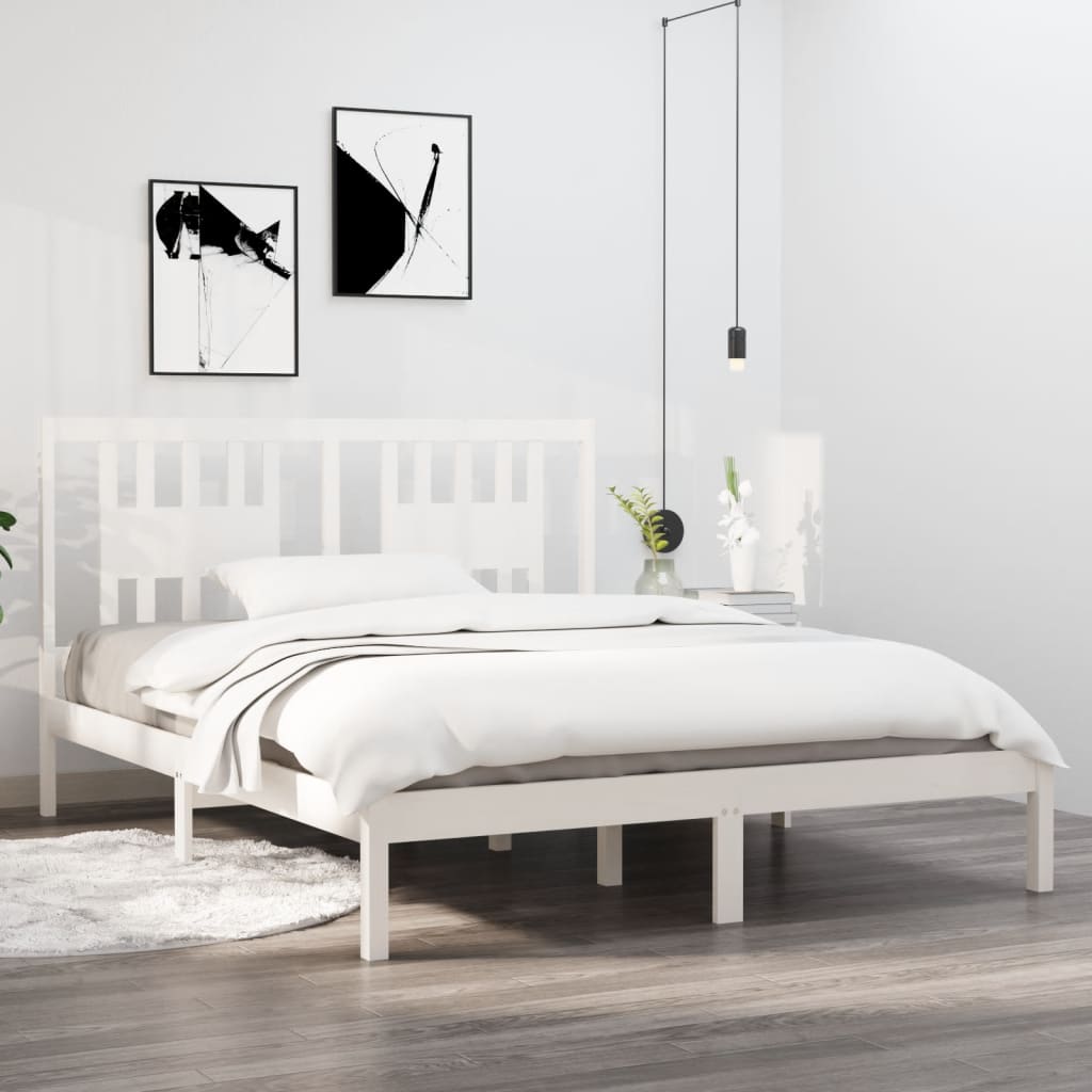 vidaXL Rama łóżka, biała, lite drewno sosnowe, 140x200 cm