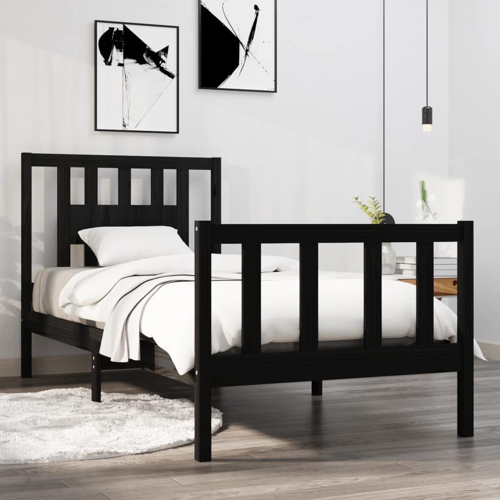 vidaXL Rama łóżka, czarna, lite drewno, 75x190 cm, pojedyncza