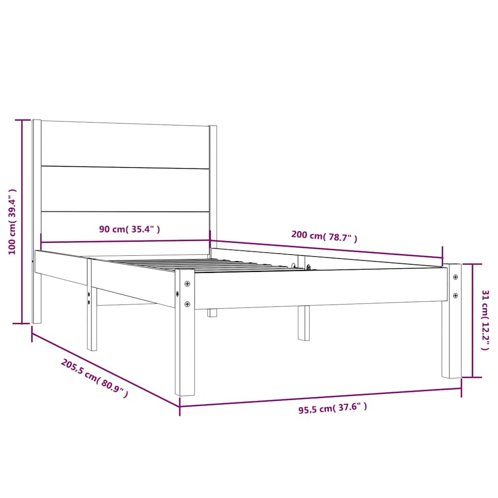 vidaXL Rama łóżka bez materaca, 90x200 cm, lite drewno sosnowe