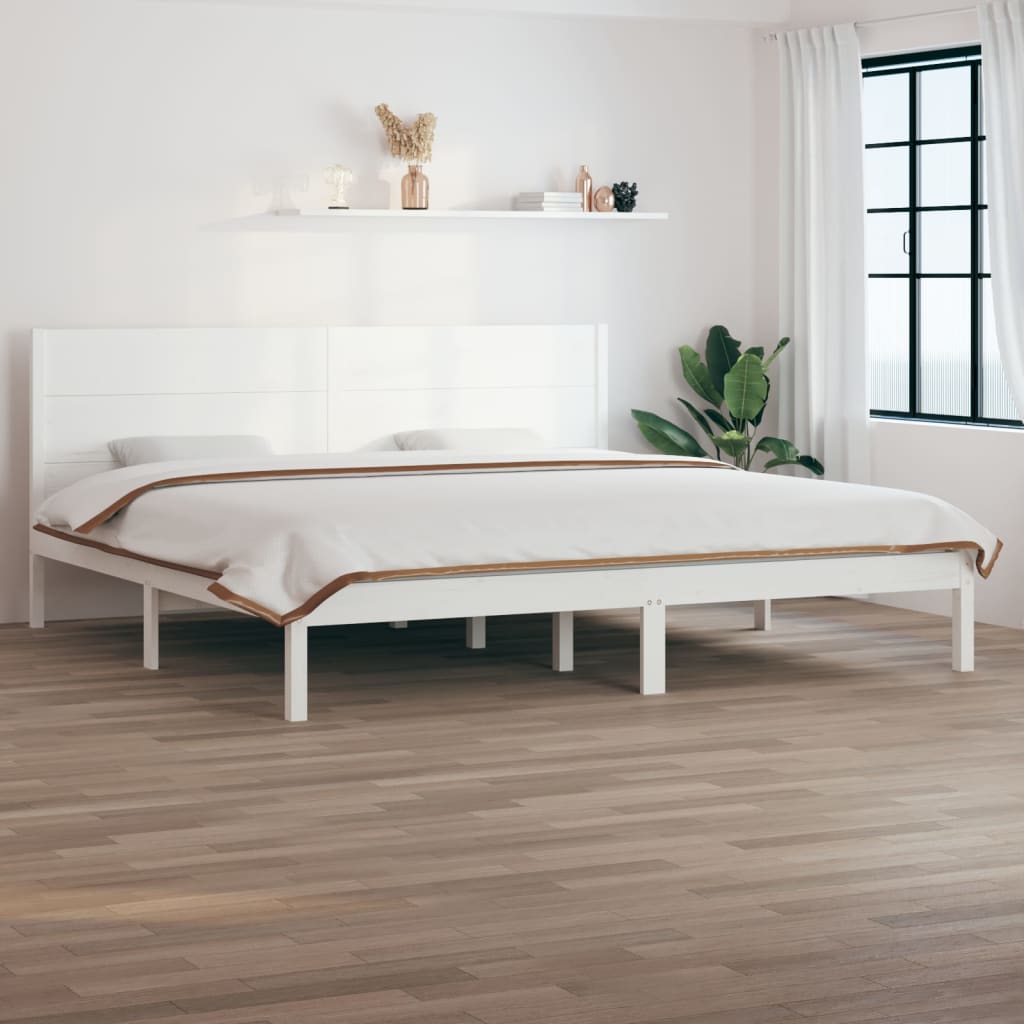 vidaXL Łóżko bez materaca, białe, 200x200 cm, lite drewno sosnowe