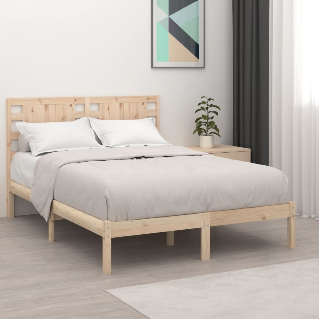 vidaXL Rama łóżka, lite drewno, 135x190 cm, podwójna