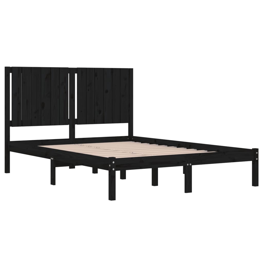 vidaXL Rama łóżka, czarna, lite drewno sosnowe, 140x190 cm