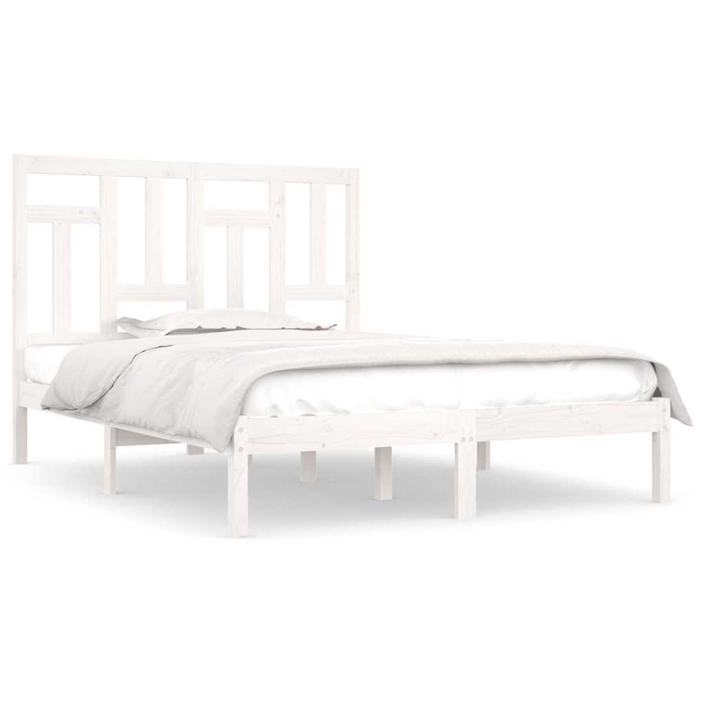 vidaXL Rama łóżka bez materaca, biała, 140x190 cm, lite drewno sosnowe