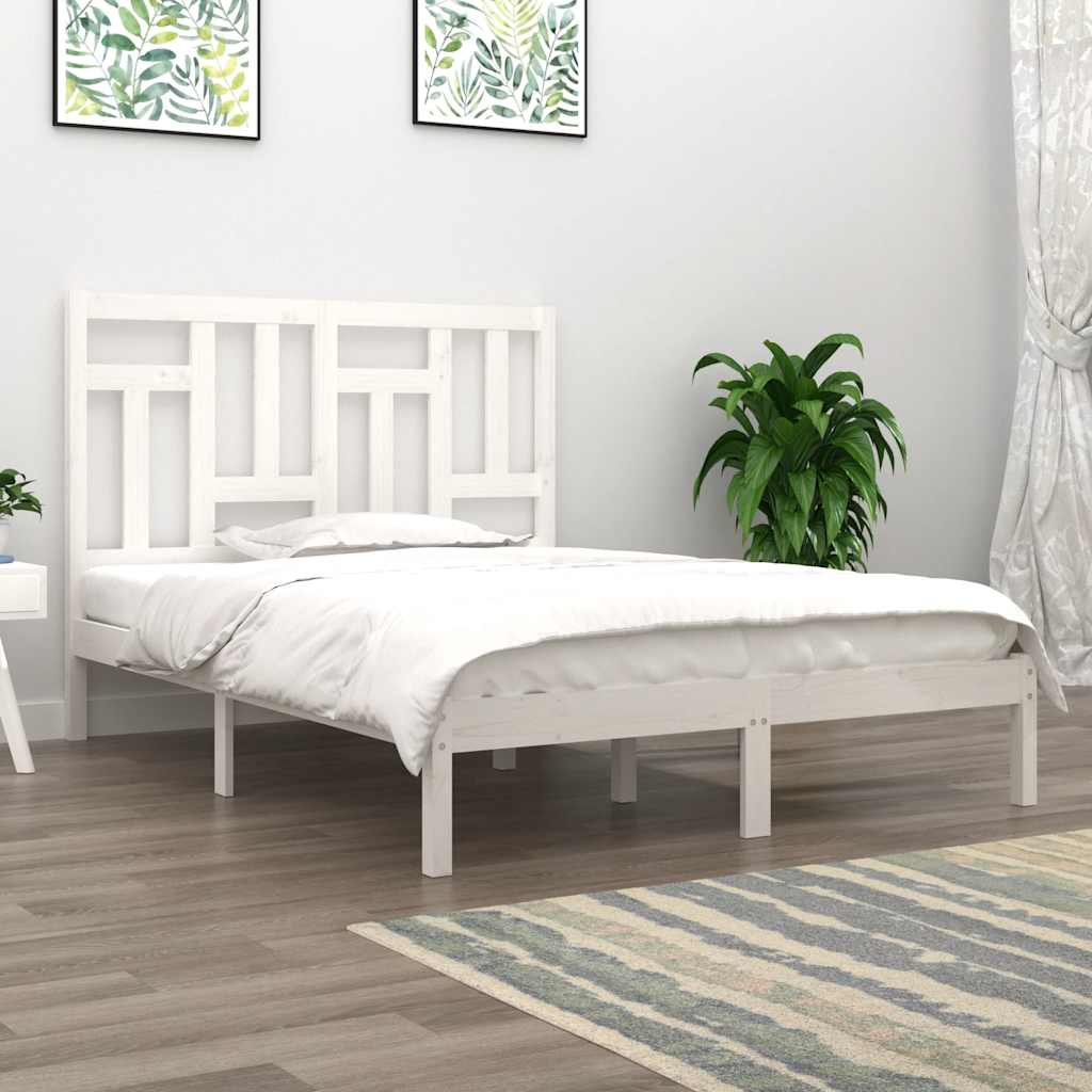vidaXL Rama łóżka bez materaca, biała, 140x190 cm, lite drewno sosnowe