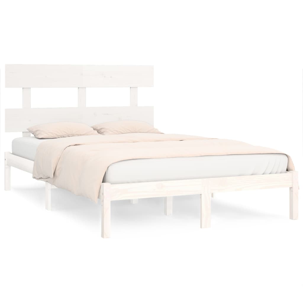 vidaXL Rama łóżka, biała, lite drewno, 200x200 cm
