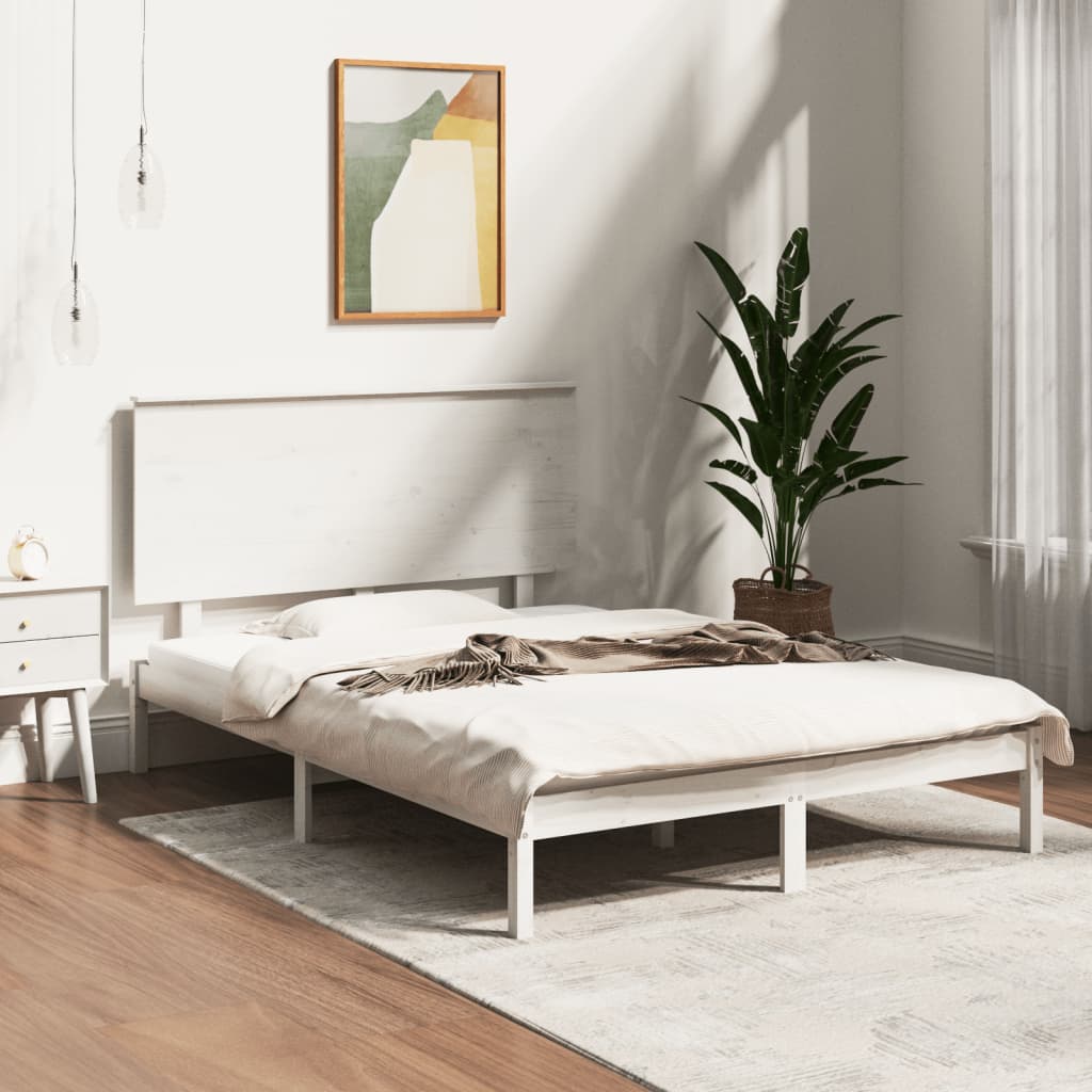 vidaXL Rama łóżka bez materaca, biała, 140x190 cm, lite drewno sosnowe