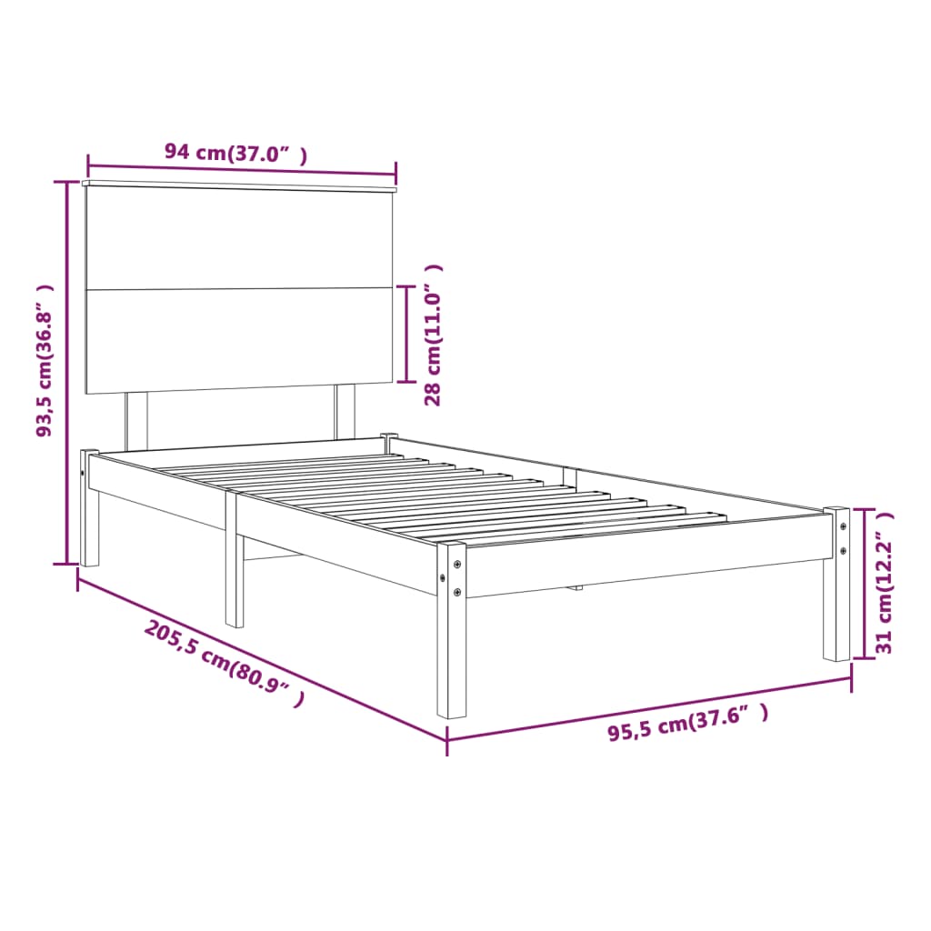 vidaXL Rama łóżka bez materaca, biała, 90x200 cm, lite drewno sosnowe