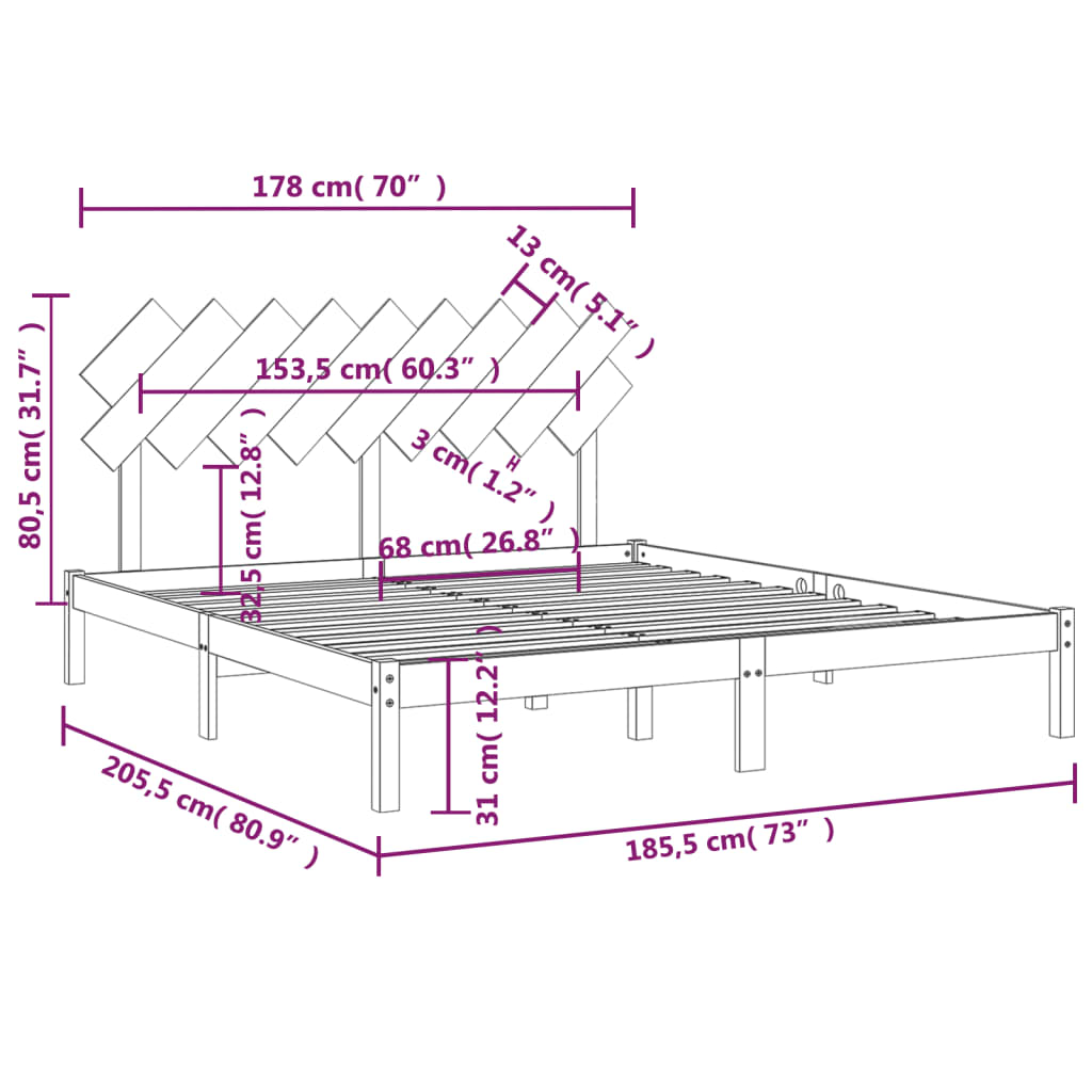 vidaXL Rama łóżka, biała, 180x200 cm, lite drewno