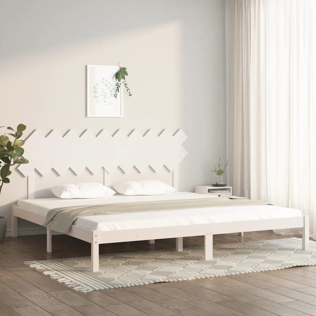 vidaXL Rama łóżka, biała, 200x200 cm, lite drewno