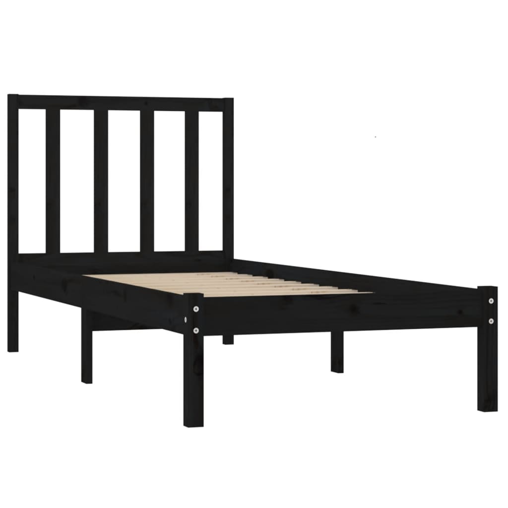 vidaXL Rama łóżka, czarna, lite drewno sosnowe, 75x190 cm, pojedyncza