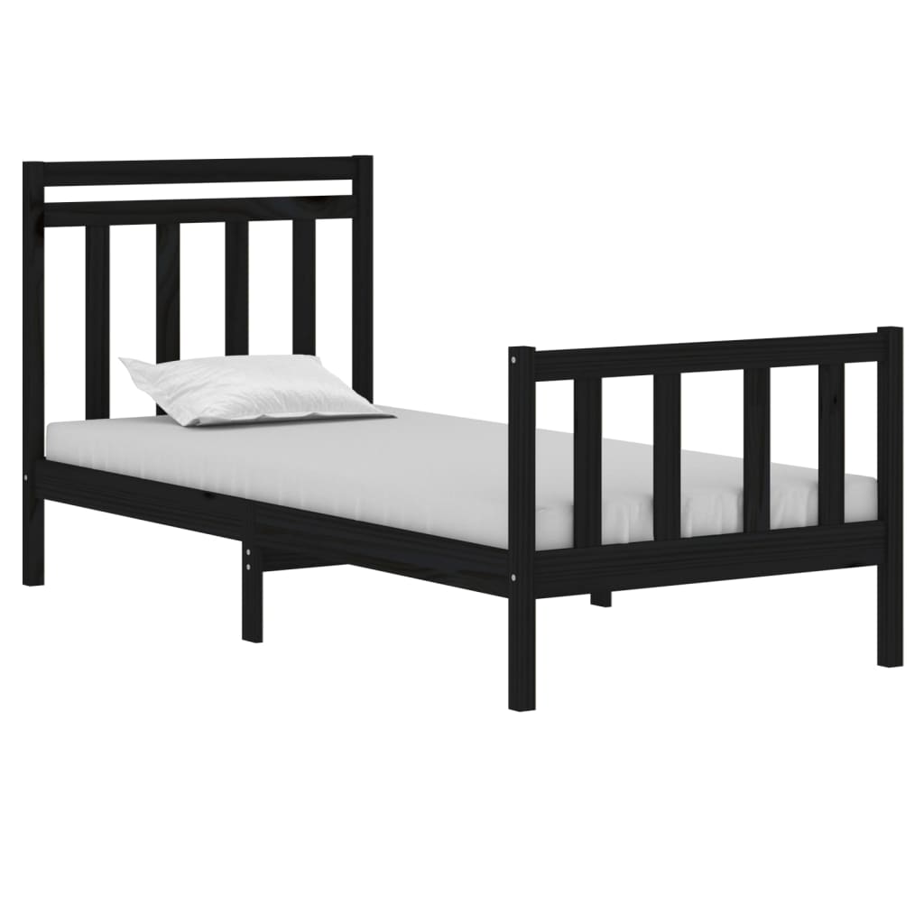 vidaXL Rama łóżka, czarna, lite drewno, 75x190 cm, pojedyncza