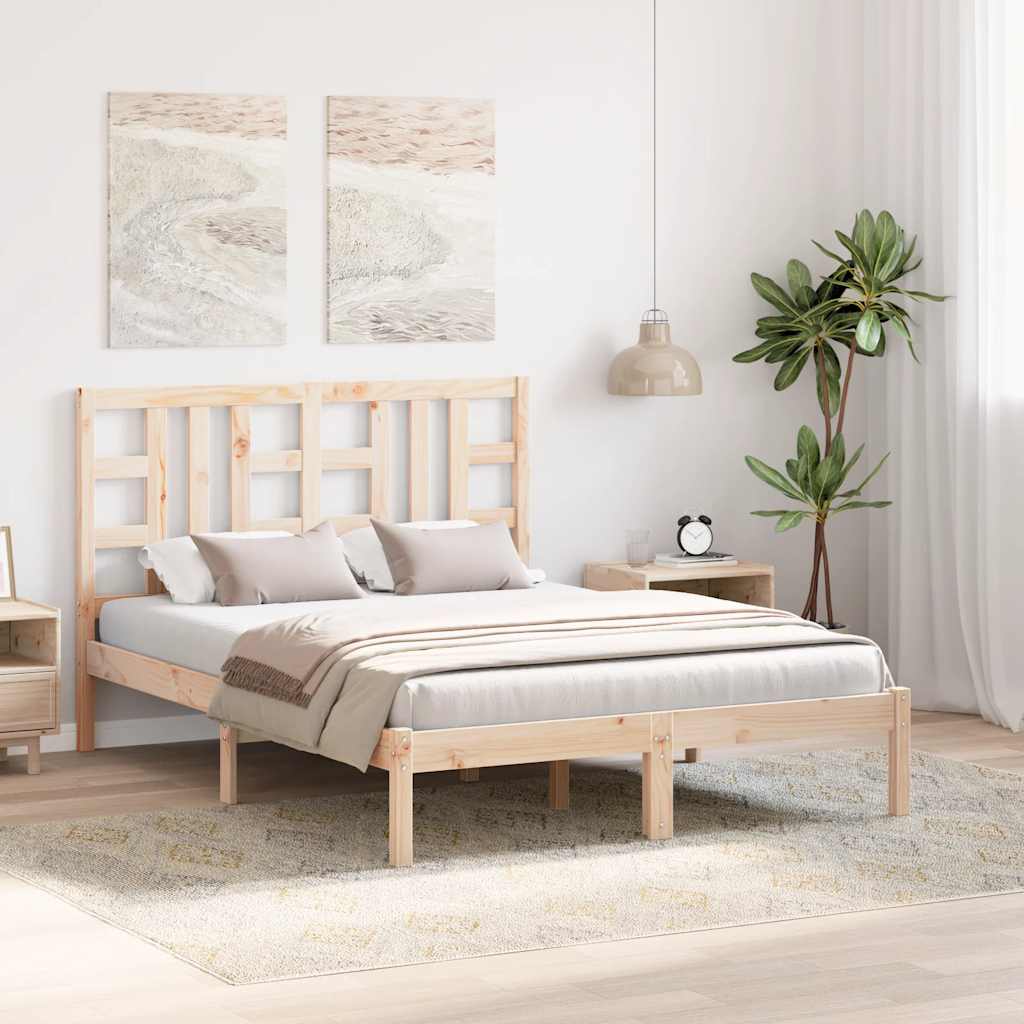 vidaXL Rama łóżka, lite drewno, 135x190 cm, podwójna