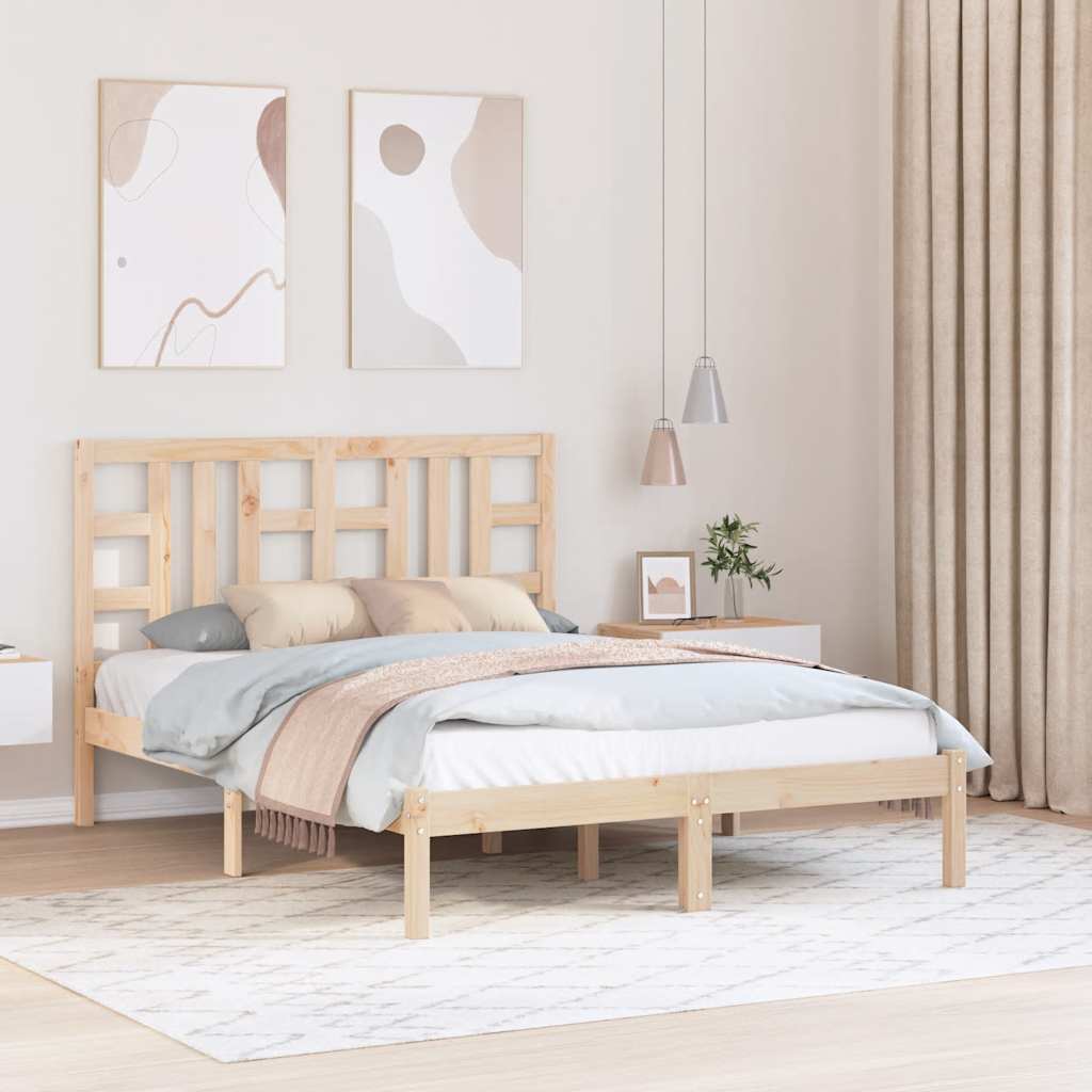 vidaXL Rama łóżka, lite drewno, 135x190 cm, podwójna