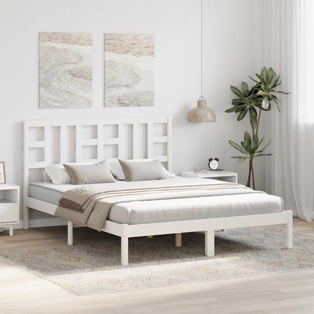 vidaXL Rama łóżka, biała, lite drewno sosnowe, 150x200 cm