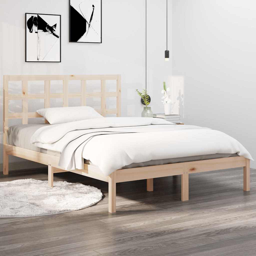 vidaXL Rama łóżka, lite drewno, 135x190 cm, podwójna