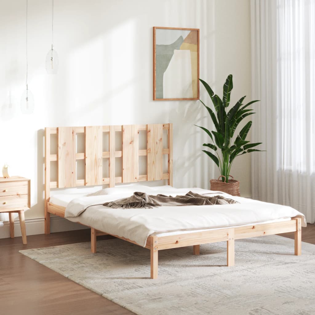 vidaXL Rama łóżka, lite drewno, 135x190 cm, podwójna