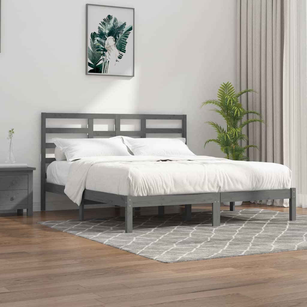 vidaXL Rama łóżka, szara, lite drewno, 200 x 200 cm