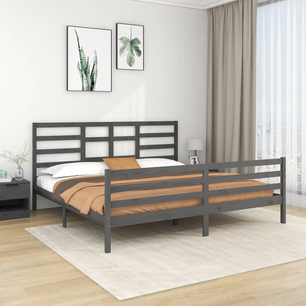 vidaXL Rama łóżka, szara, lite drewno, 200 x 200 cm