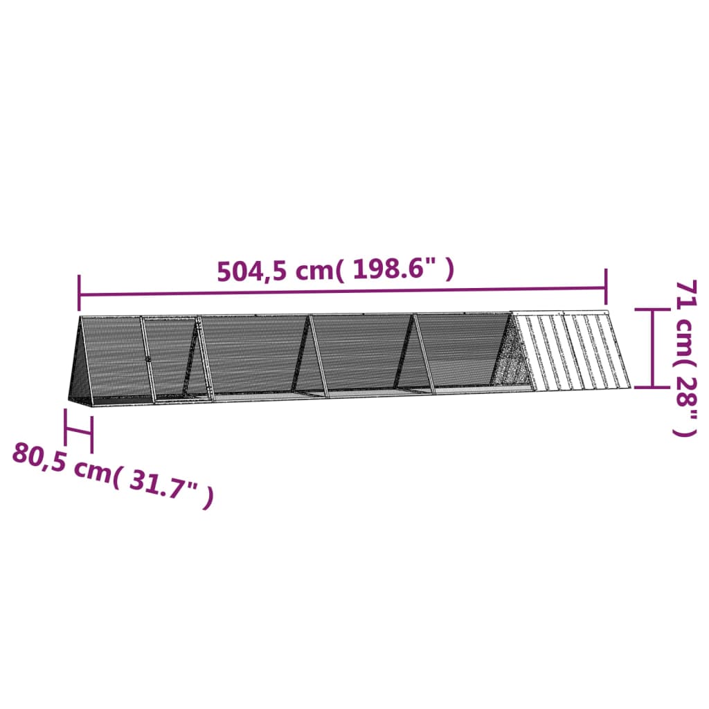 vidaXL Klatka dla królików, szara, 504,5 x 80,5 x 71 cm, stal