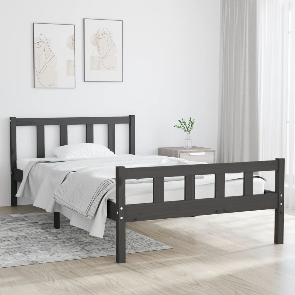 vidaXL Rama łóżka, szara, lite drewno, 100 x 200 cm
