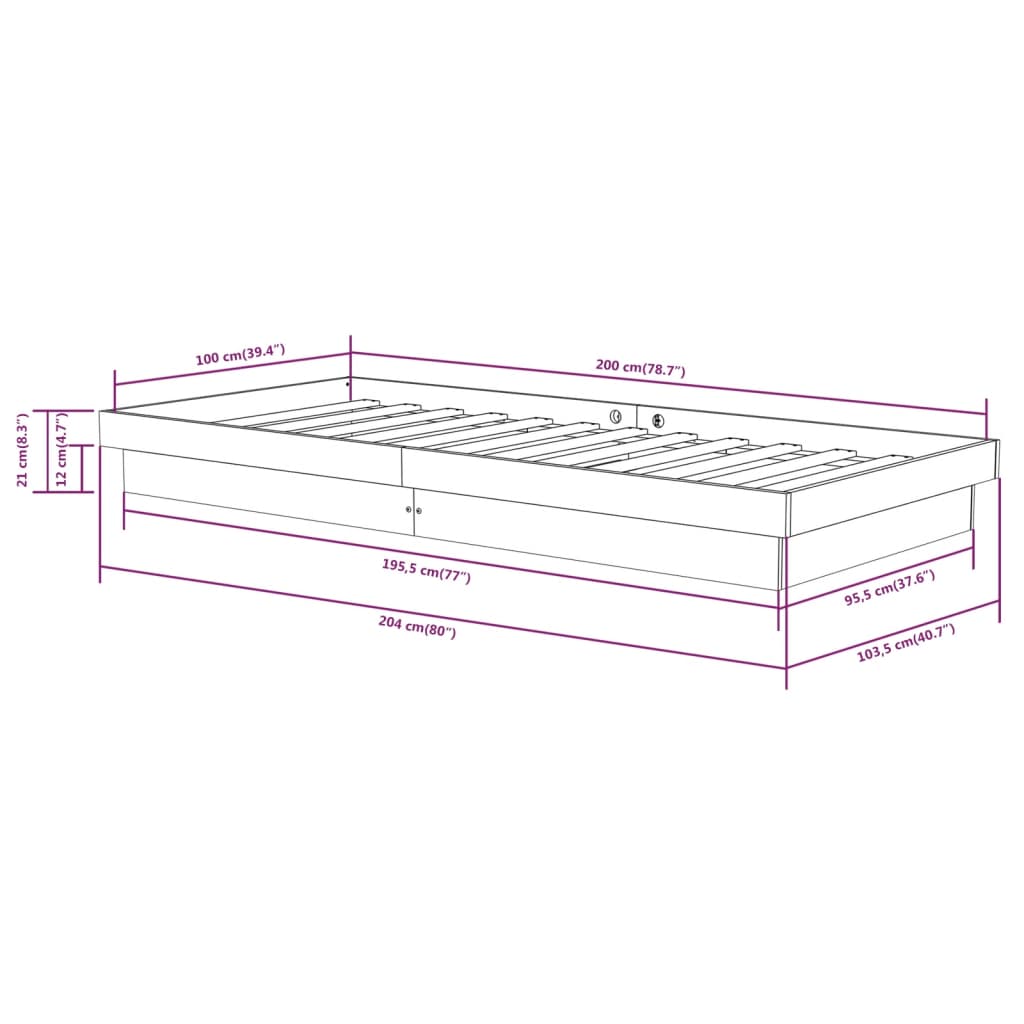 vidaXL Rama łóżka, biała, lite drewno, 100 x 200 cm