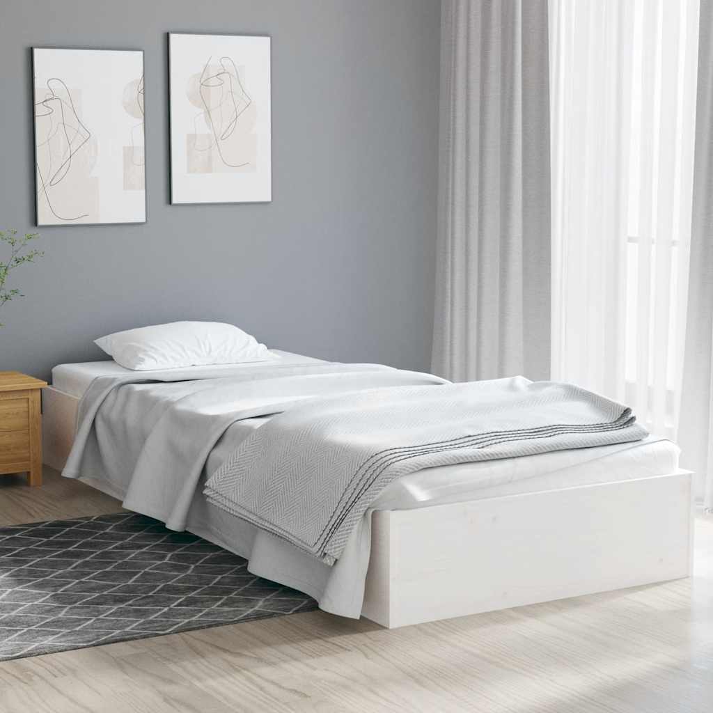vidaXL Rama łóżka, biała, lite drewno, 75x190 cm, pojedyncza