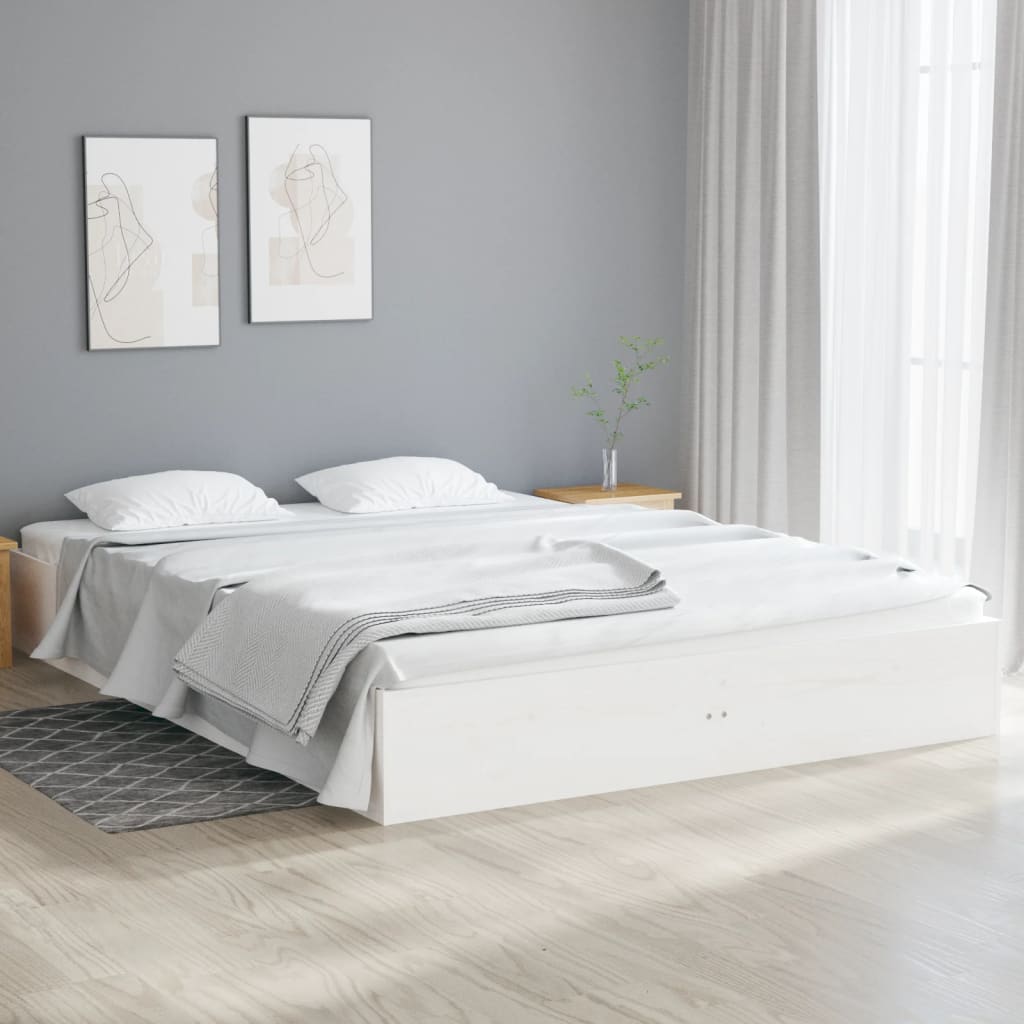 vidaXL Rama łóżka, biała, lite drewno, 135x190 cm, podwójna