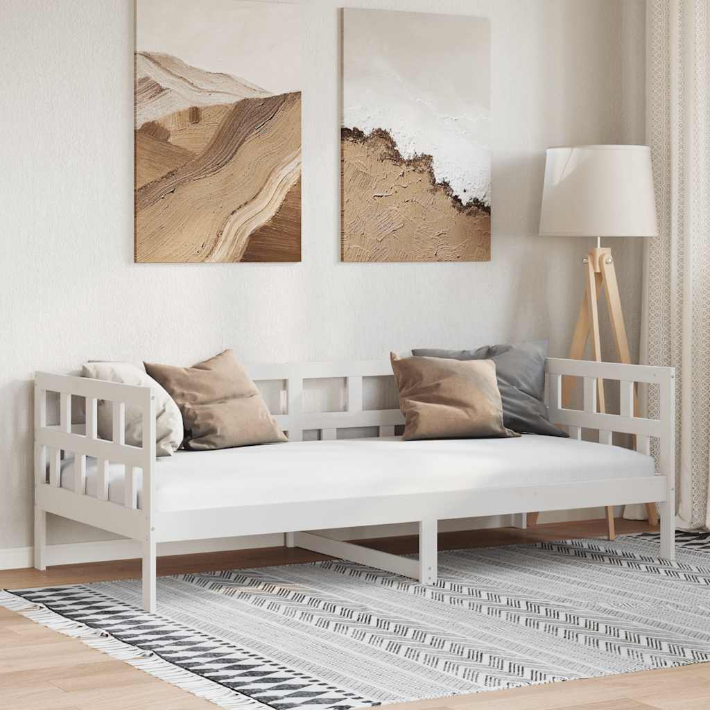 vidaXL Łóżko dzienne, białe, lite drewno sosnowe, 90x200 cm