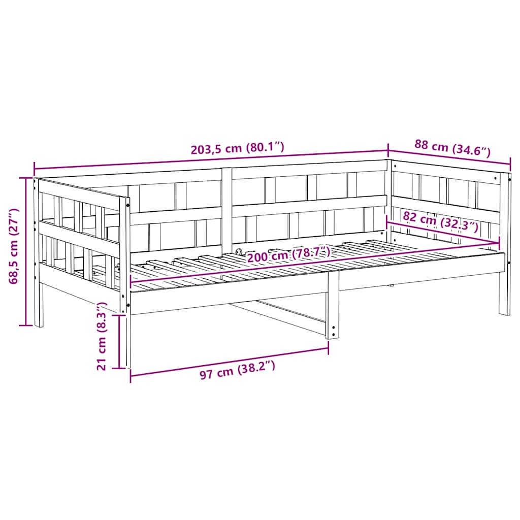 vidaXL Łóżko dzienne, miodowe, lite drewno sosnowe, 80x200 cm