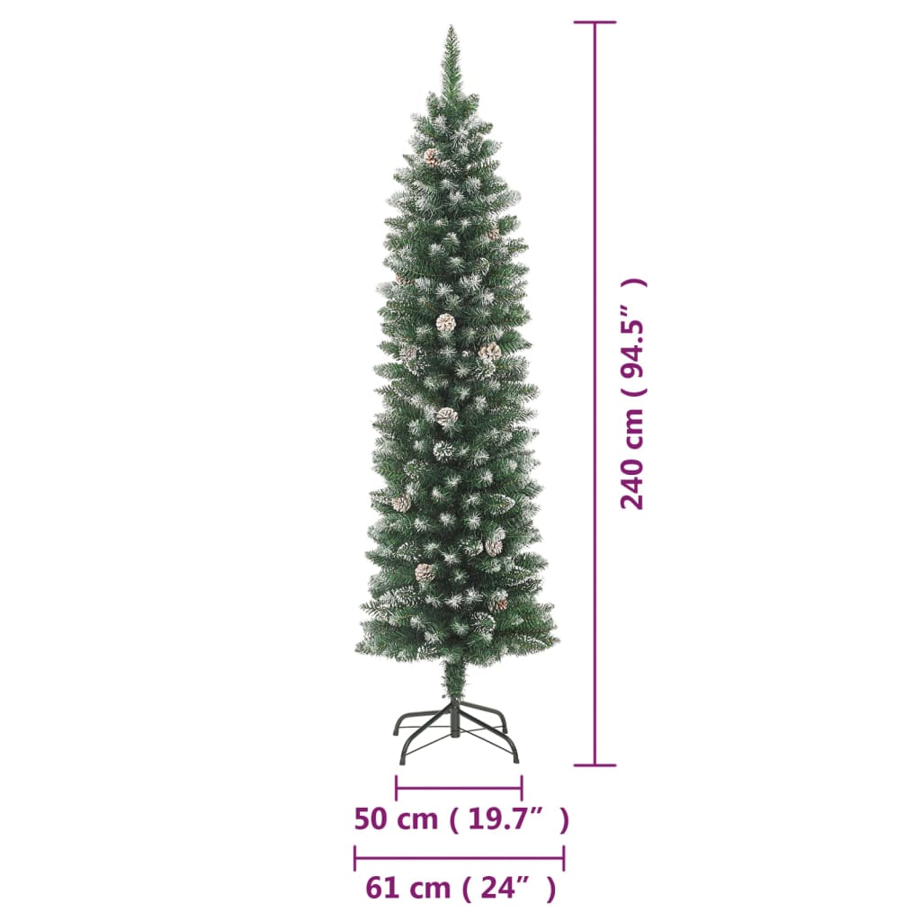 vidaXL Sztuczna, wąska choinka ze stojakiem, 240 cm, PVC