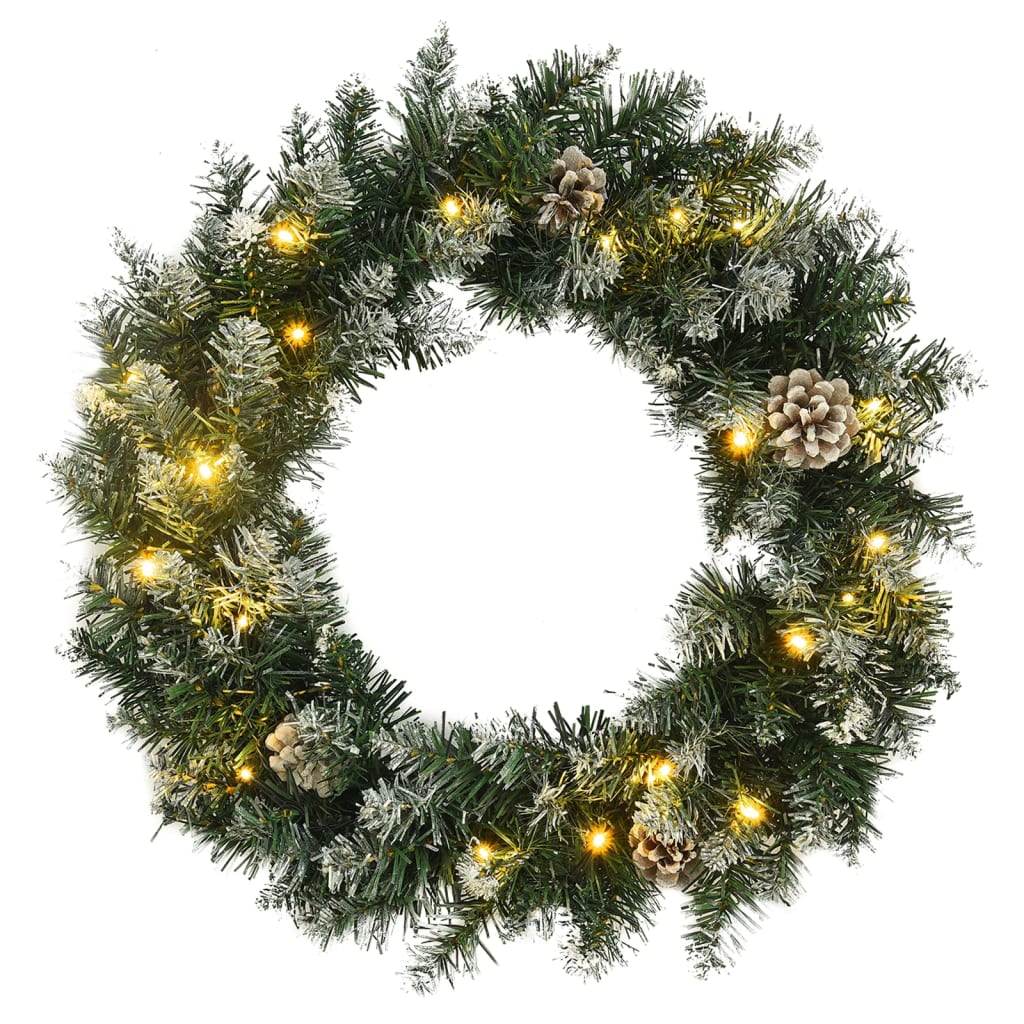 vidaXL Wieniec świąteczny z lampkami LED, zielony, 60 cm, PVC