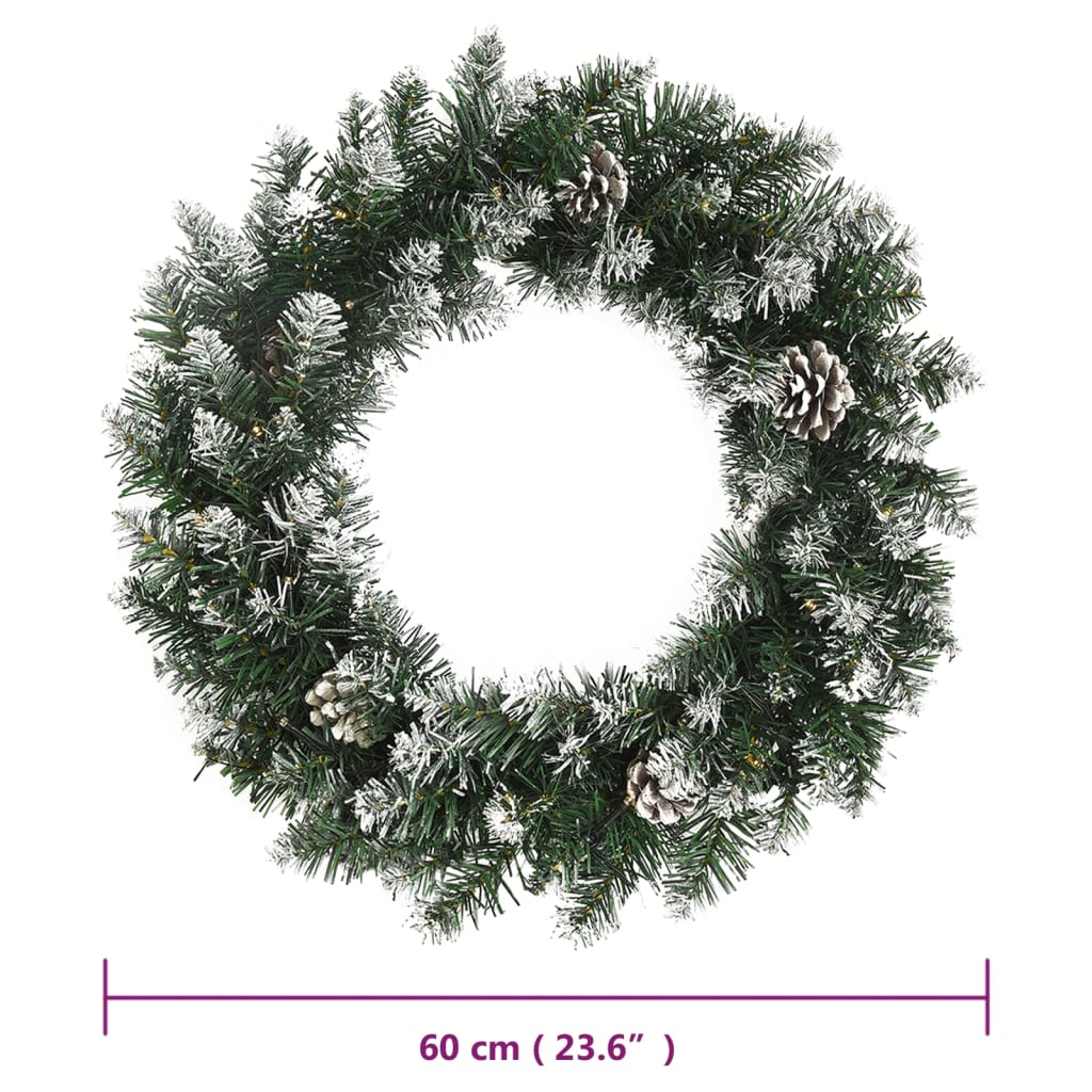 vidaXL Wieniec świąteczny z lampkami LED, zielony, 60 cm, PVC