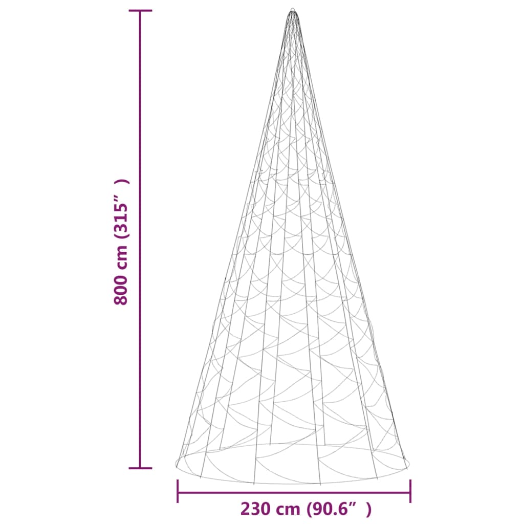 vidaXL Choinka do montażu na maszcie, 3000 ciepłych białych LED, 800cm