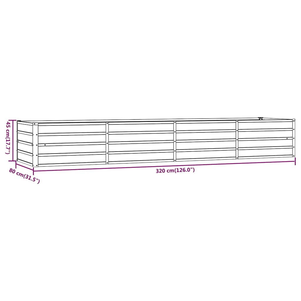 vidaXL Podwyższona donica, rdzawa, 320x80x45 cm, stal kortenowska