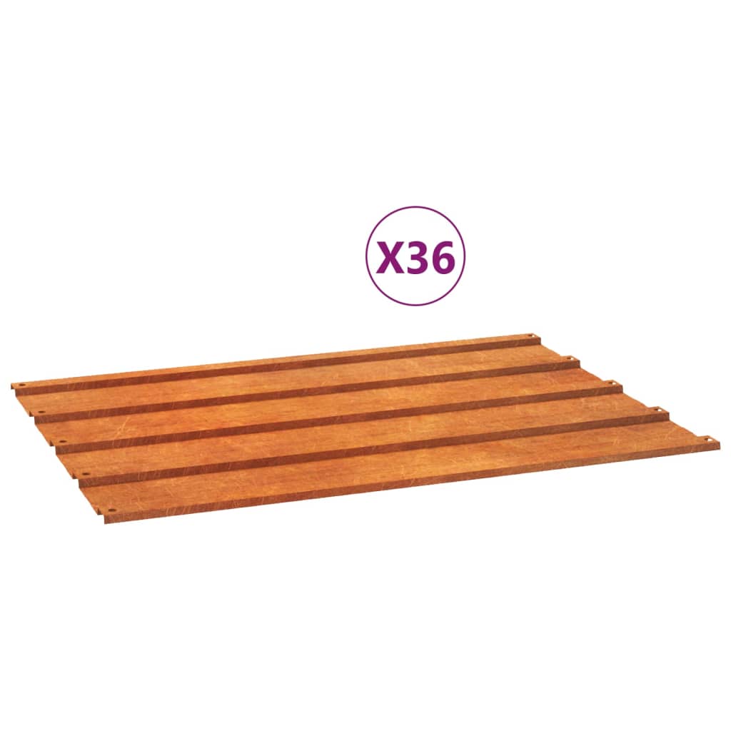 vidaXL Panele dachowe, 36 szt., rdzawe, 60x44 cm, stal kortenowska