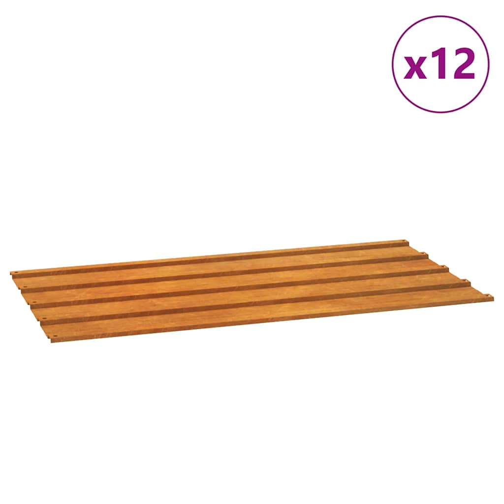 vidaXL Panele dachowe, 12 szt., rdzawe, 80x44 cm, stal kortenowska