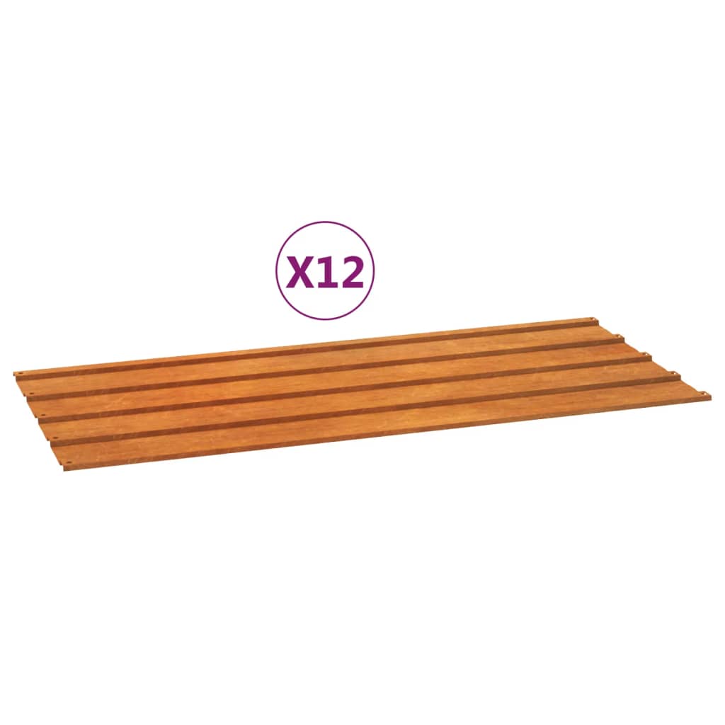 vidaXL Panele dachowe, 12 szt., rdzawe, 100x44 cm, stal kortenowska