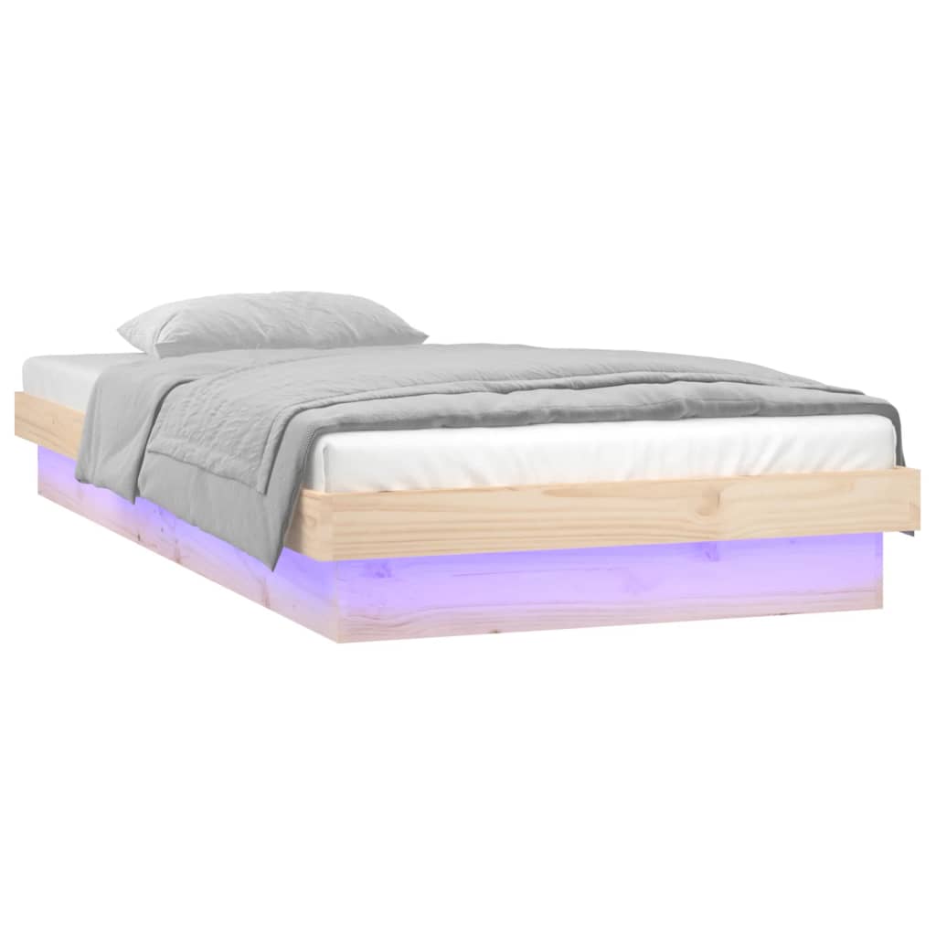 vidaXL Rama łóżka z LED, 90 x 200 cm, lite drewno