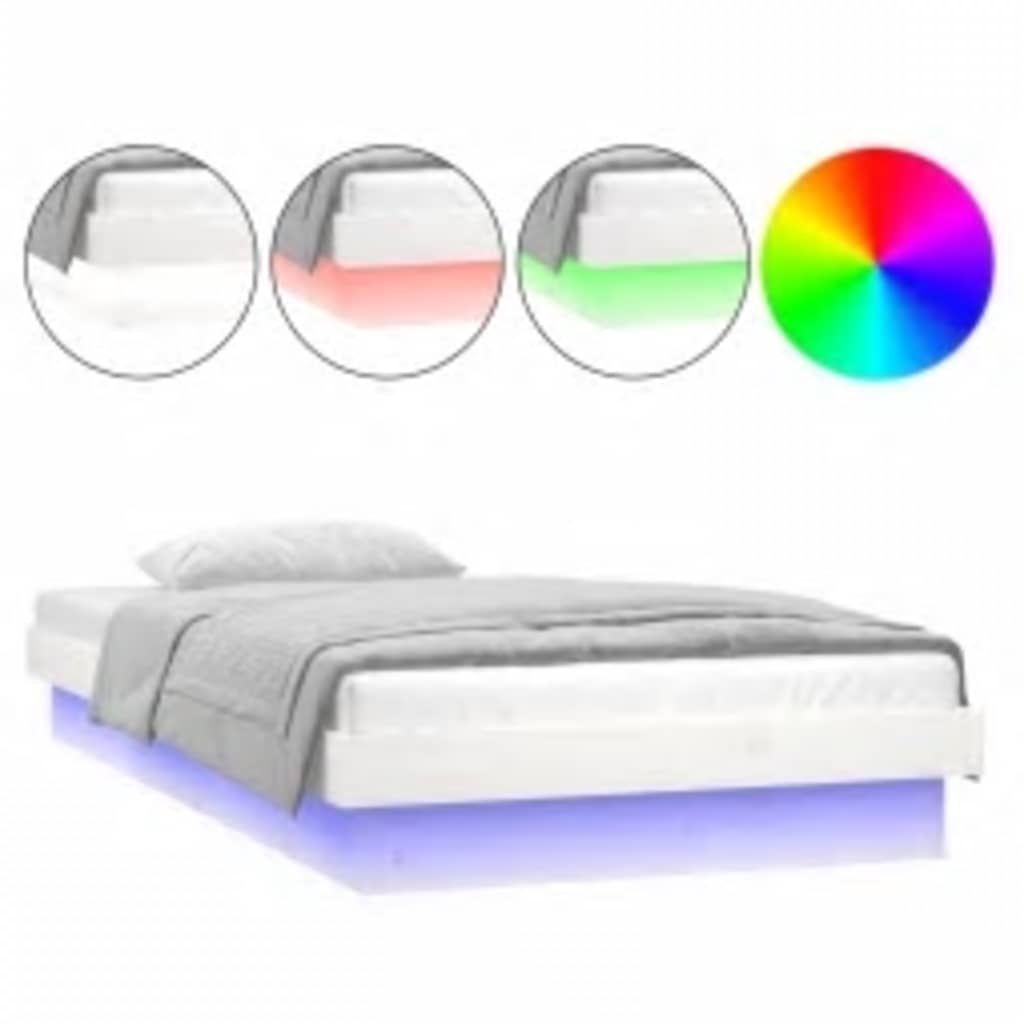 vidaXL Rama łóżka z LED, 90x200 cm, lite drewno