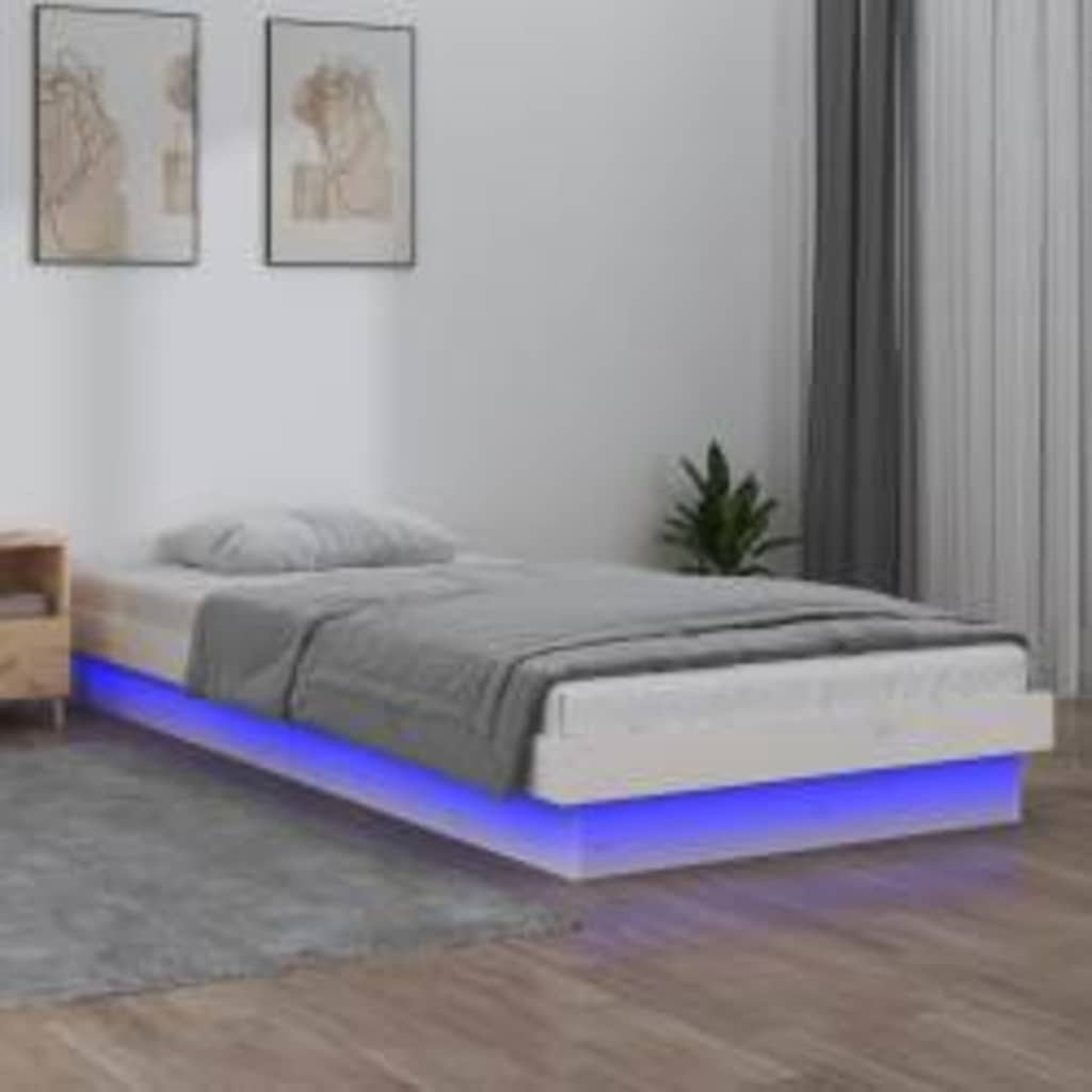 vidaXL Rama łóżka z LED, 90x200 cm, lite drewno